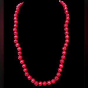 Sterling Silver Red Coral Beaded Necklace 21.75”